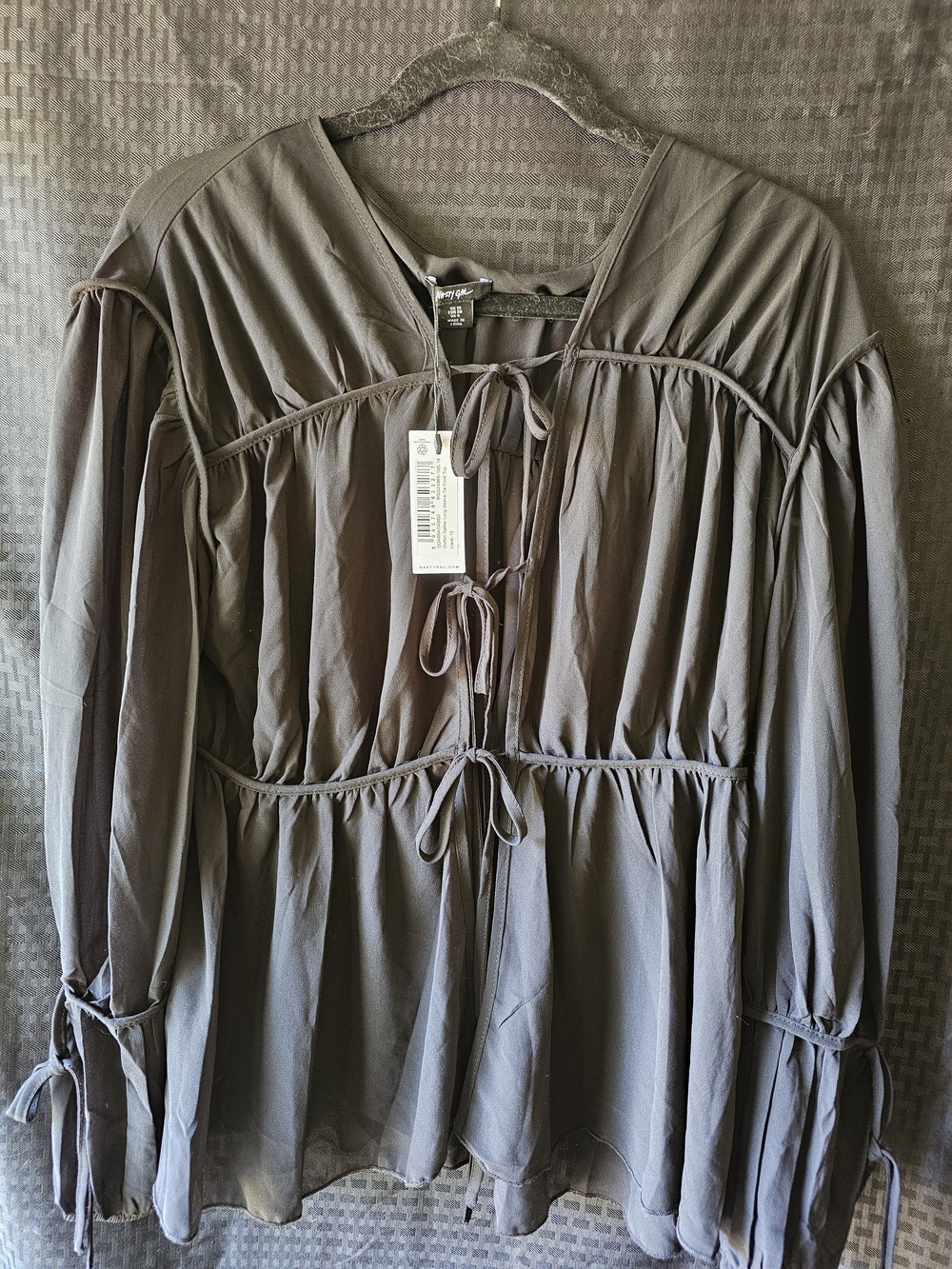 Nasty Gal Mauve Tie-Front Peasant Top